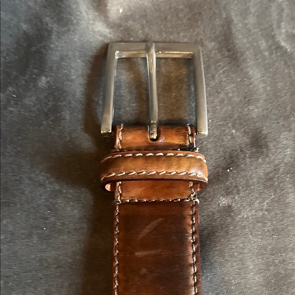 Barneys New York Brown Leather Belt with Silver Buckle